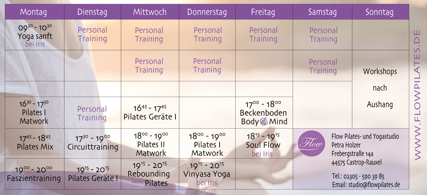 Petra Holzer Flow Pilatesstudio Kursplan 2024 Personal Training Pilates Yoga Studio Castrop-Rauxel Dortmund Bochum